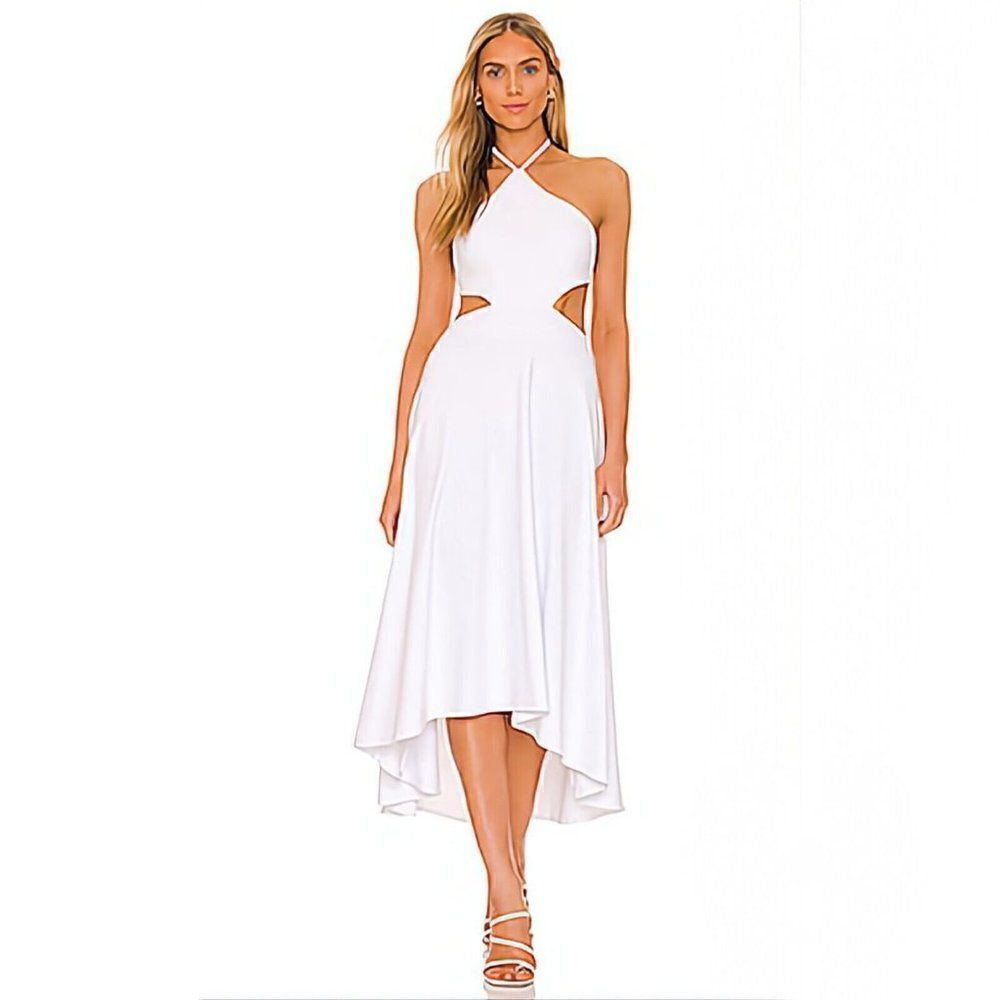 Susana Monaco Size L -‎ High-low Cut Out Tie Back Halter Dress  White/Sugar $198
